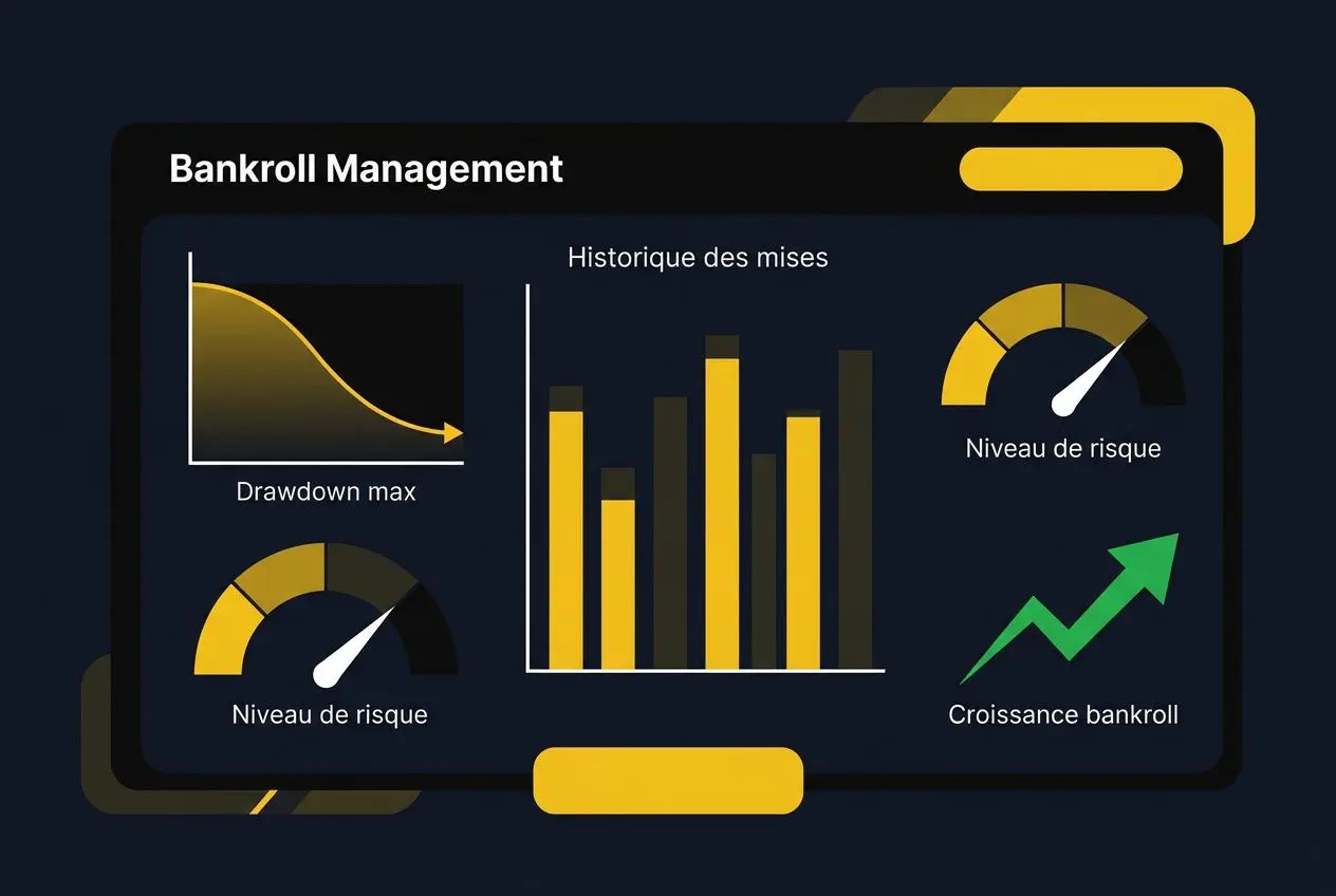 Gestion de bankroll paris sportif : graphiques sur l’historique des mises, niveaux de risque et croissance du capital.