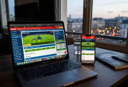 Betclic c'est quoi : écran d’ordinateur portable et smartphone affichant le site Betclic pour paris sportifs.