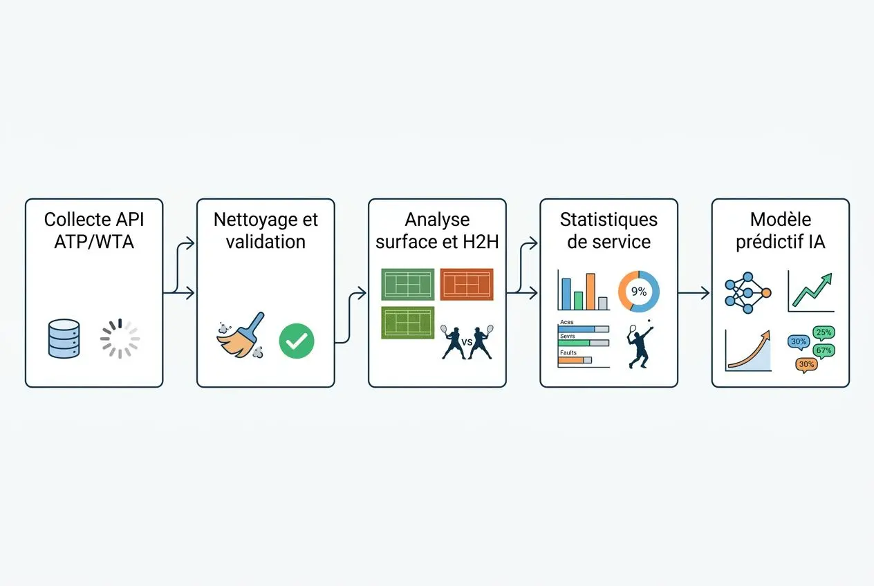 Flux de données et modèle IA: collecte API, nettoyage, analyse, statistiques et modèle prédictif pour les matchs de tennis. l'ia peut-elle prédire les matchs de tennis