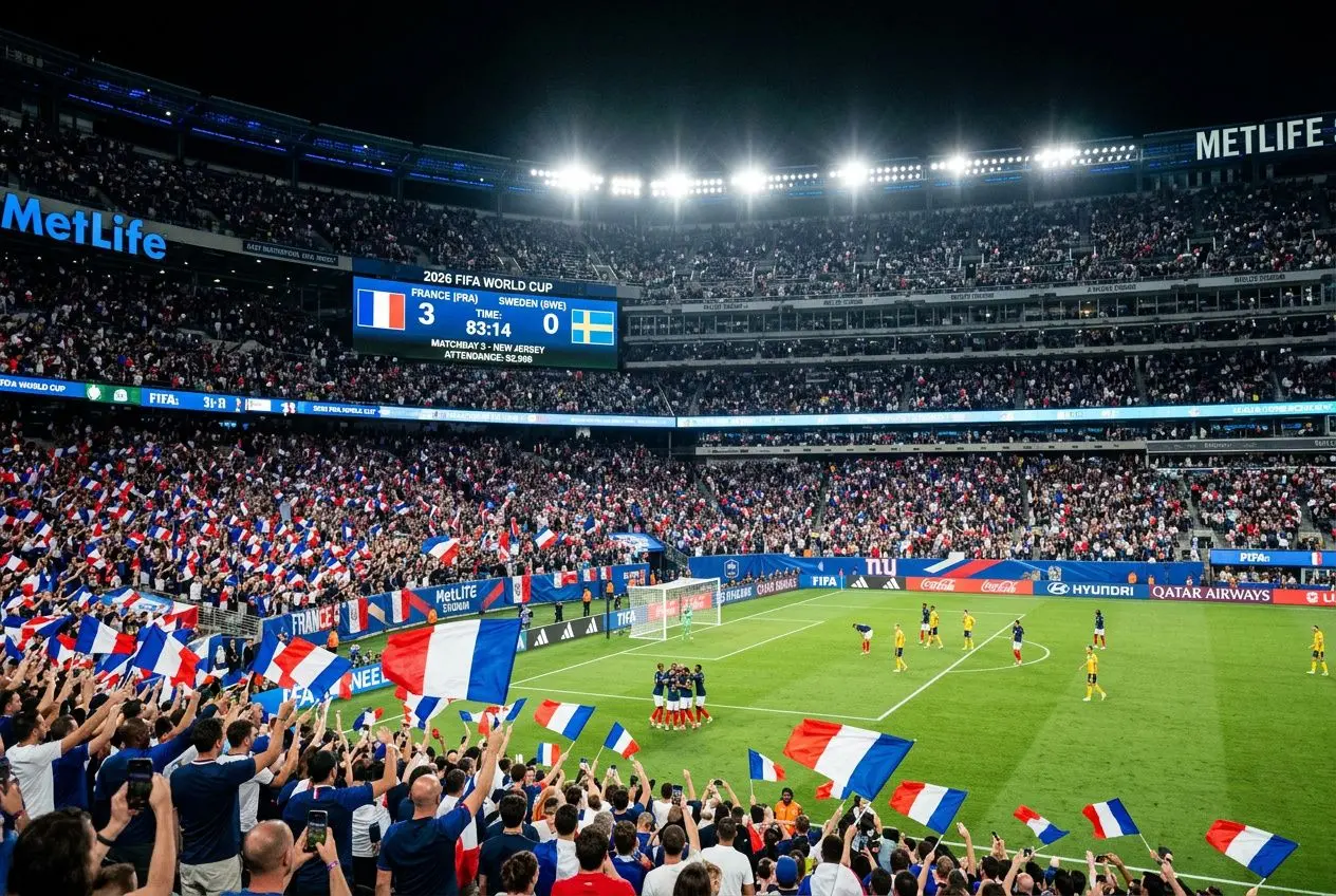 France-Suède résultat foot : score 3-0 avec buts et émotions des Bleus devant un stade plein, public brandissant des drapeaux tricolores. france suede resultat foot, match disputé.