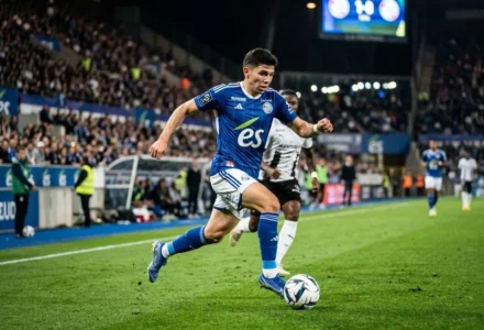 Julio Enciso en action sur le terrain, contrôlant le ballon lors d’un match du Paraguay, regard attentif sur l’aile droite.