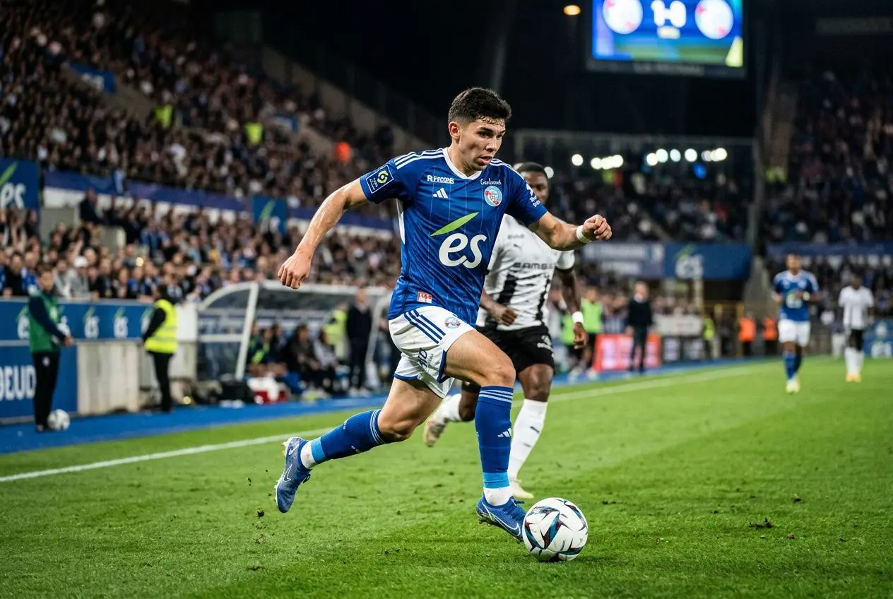 Julio Enciso en action sur le terrain, contrôlant le ballon lors d’un match du Paraguay, regard attentif sur l’aile droite.
