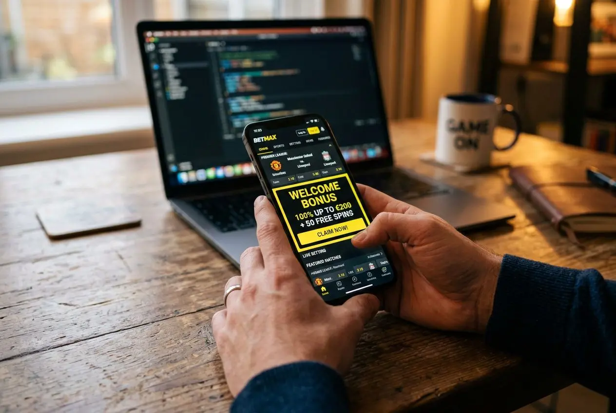 Afficher sur téléphone le bonus inscription Winamax avec code promo et offres 2026, écran présentant le Welcome Bonus et spins gratuits. Bonus inscription winamax visible.