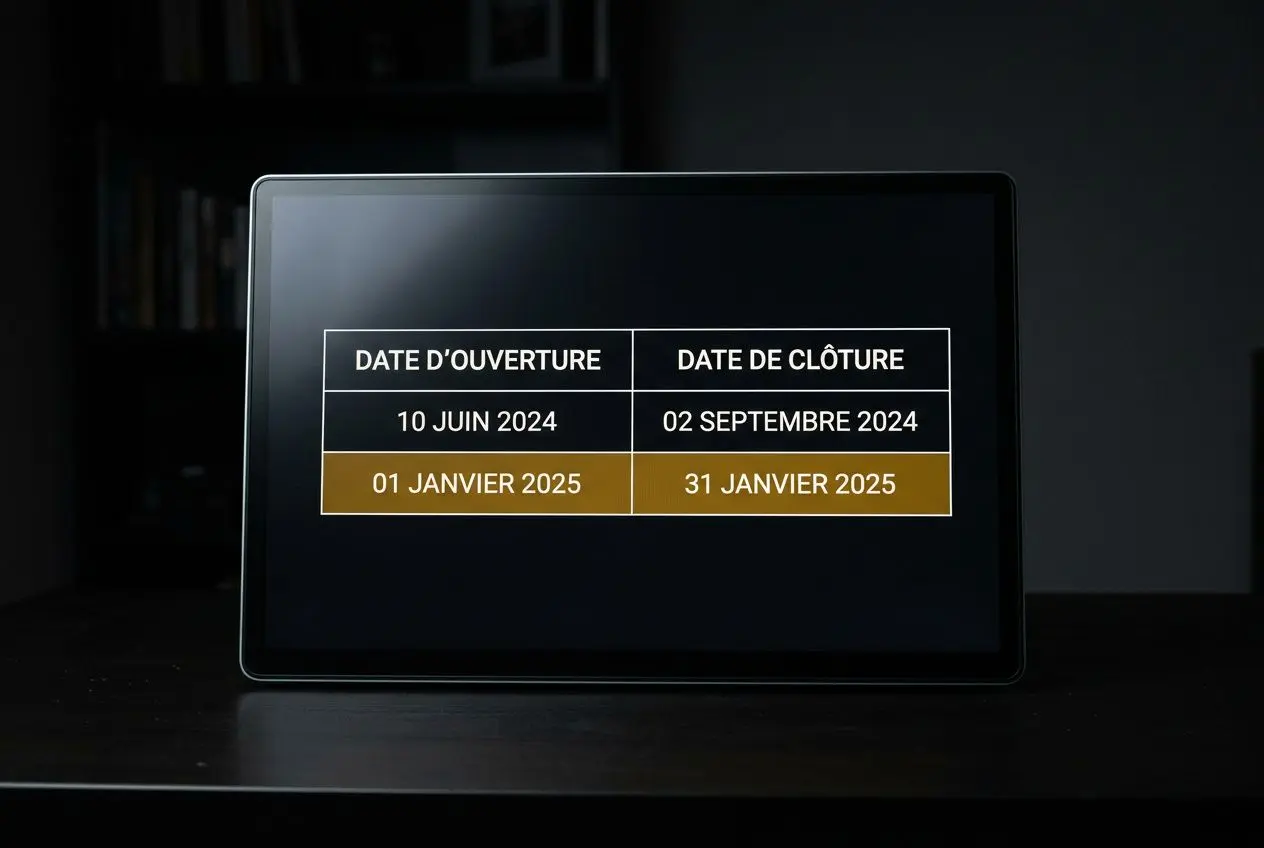 Calendrier mercato ligue 1 affiché sur une tablette, dates d’ouverture et de clôture visibles (10 juin 2024 – 2 septembre 2024; 1er janvier 2025 – 31 janvier 2025).