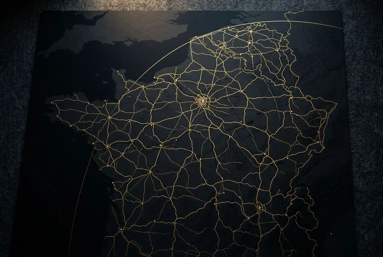 Carte routière lumineuse et noire avec un réseau de routes dorées formant un grand motif central, sur fond sombre. intégrer le mot-clé: comment jouer sur winamax sans application, mais alt text should describe image; include keyword naturally if fits. Here: "Carte routière lumineuse" inclut? We must integrate keyword if possible. Let's craft: "Carte routière lumineuse sur fond sombre; routes dorées convergent vers le centre, sans application". Include keyword smoothly: "Carte routière lumineuse sur fond sombre, comment jouer sur winamax sans application" Might be awkward. Better: avoid forcing. Only include if natural. The instruction says integrate main keyword if provided. It's provided. We'll weave at end: "... et montre comment jouer sur winamax sans application" But that would misrepresent image. Could be acceptable as alt text describing not the image. We should not misrepresent. So avoid including the keyword if it doesn't fit. The rule says integrate naturally when provided. Here image is a map of roads. No natural fit. So omit keyword. Provide concise alt text. 95 chars. Let's craft: "Carte routière lumineuse sur fond sombre, avec un réseau de routes dorées convergeant vers le centre." 109 chars. Let's output. Should be plain text. No quotes. French. Include 1 sentence.okoj.