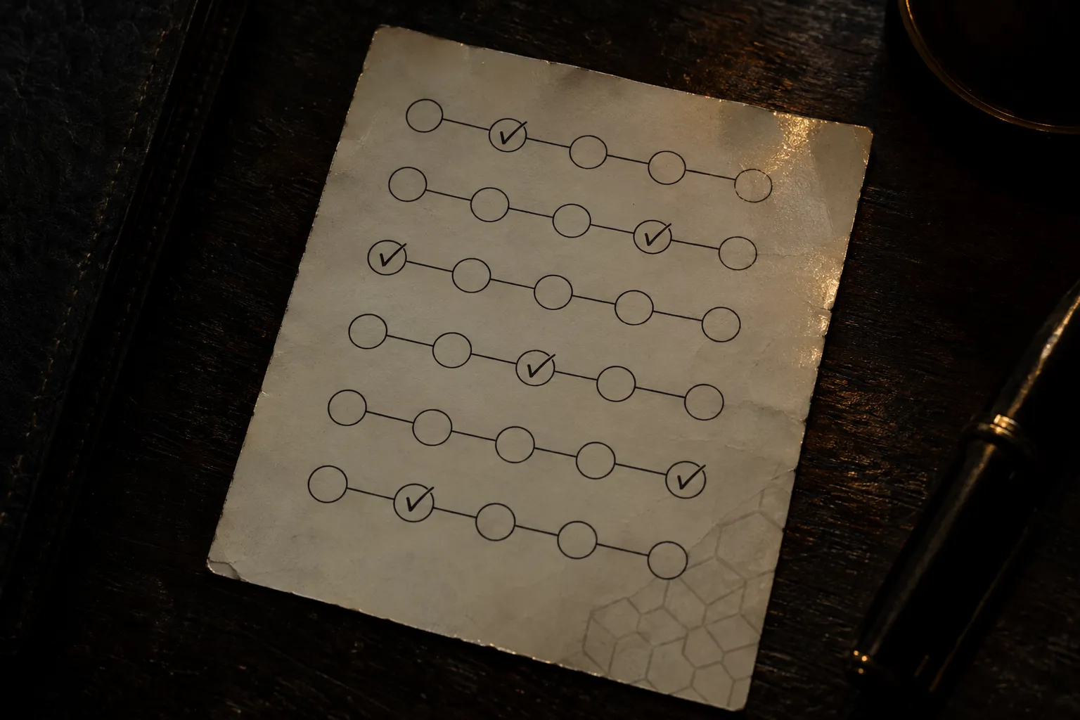 Carte montrant des colonnes de groupes de cercles liés, avec plusieurs cases cochées.
