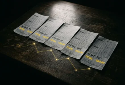 Montants betclic confirmes affichés sur des tickets de pari, disposés en ligne sur une surface sombre avec un graphique lumineux en dessous.