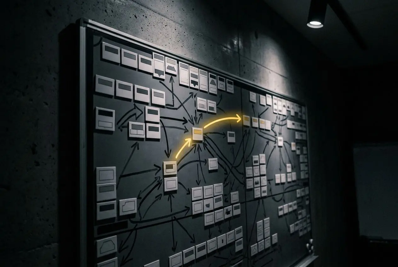 Plan de travail complexe et fléché sur tableau noir, indiquant une trajectoire lumineuse au centre. Mercato ligue 1 2025 à l'horizon.